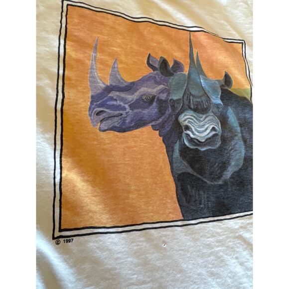 Vintage Land’s End USA Made Rhino Artwork White Large T-Shirt - Picture 3 of 9
